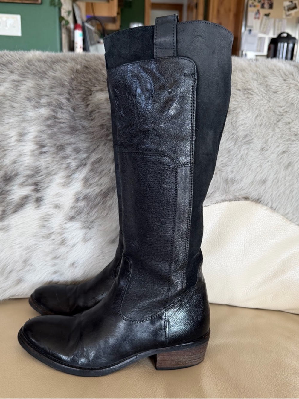 Mia Boots Corey Tall Knee Chunky Moto Riding Zipper Black 8 suede leather